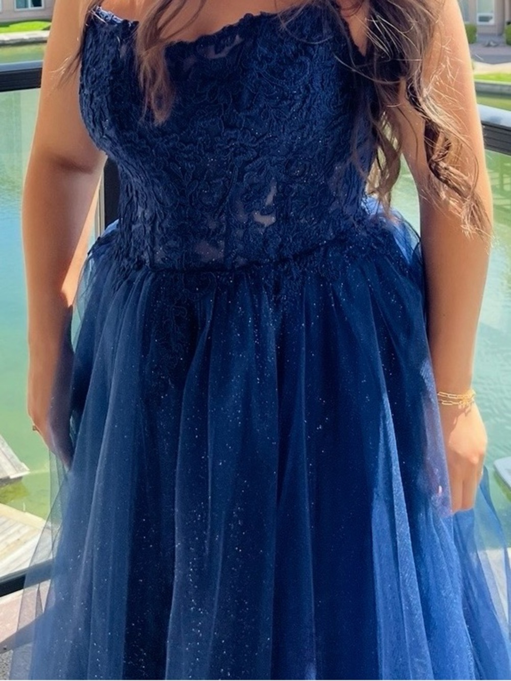 Girls Navy Lace & Tulle Party Dress